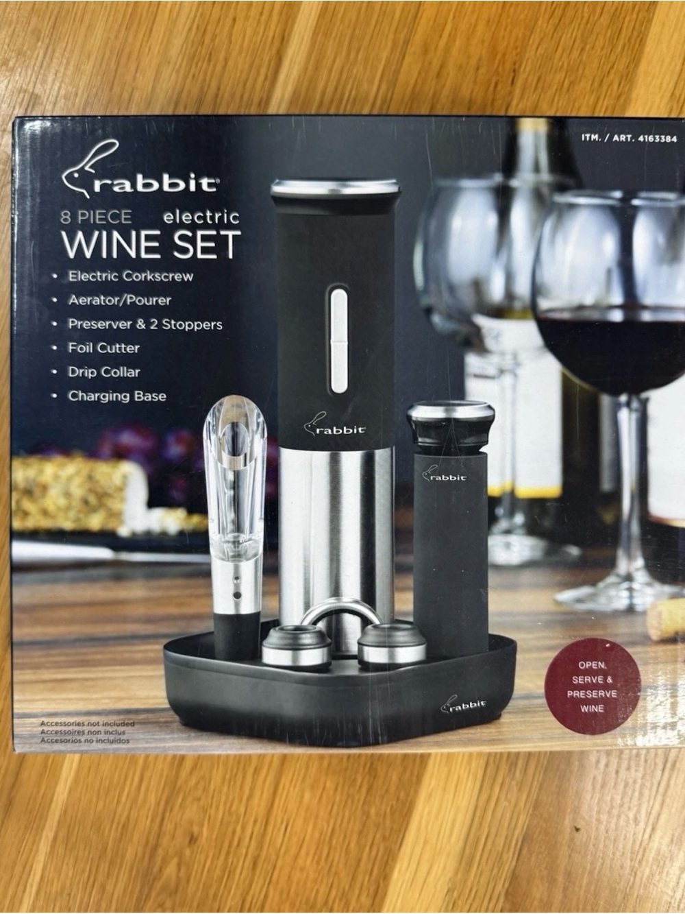 Rabbit 8 Piece Electric Wine Set Rechargeable Corkscrew Complete Gift Set NIB